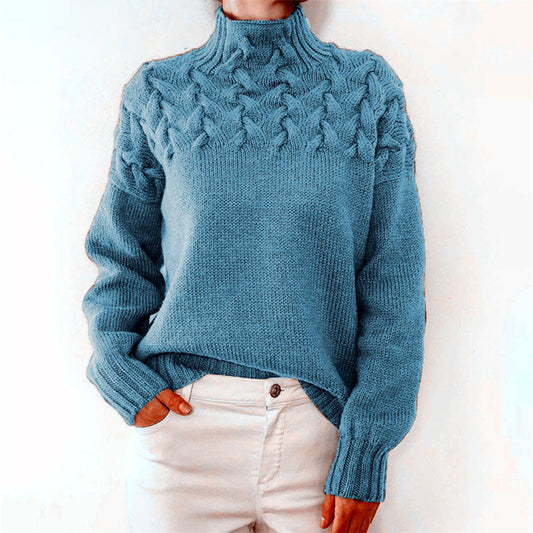 Knitted Ladies' Turtleneck - Isabelle-Light Blue-S-Nora Luxe