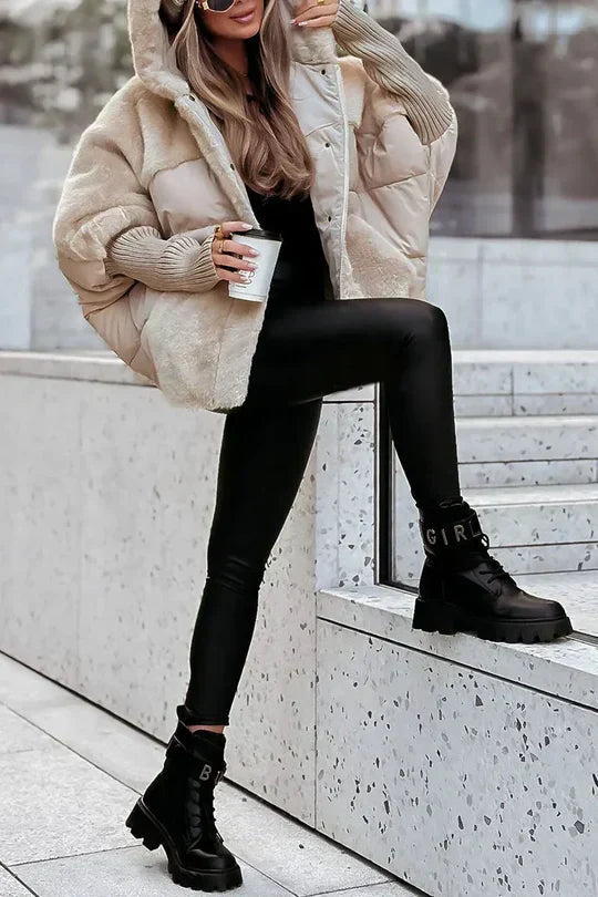 Luna - Moderne Dames Jas met Pluche Faux Fur en Ribgebreide Mouwen