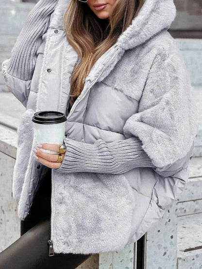 Luna - Moderne Dames Jas met Pluche Faux Fur en Ribgebreide Mouwen