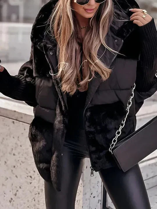 Luna - Moderne Dames Jas met Pluche Faux Fur en Ribgebreide Mouwen