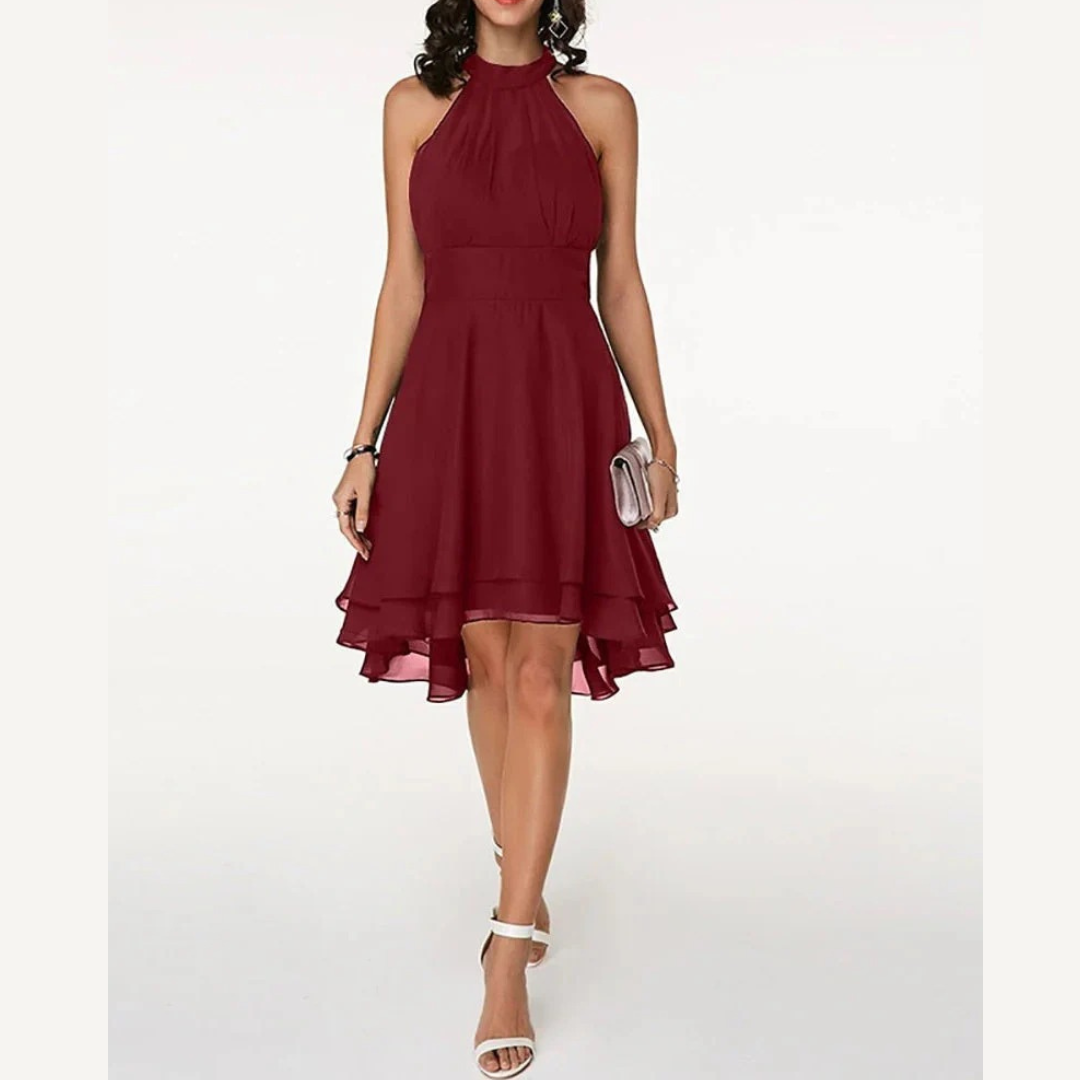 Kurzes Damenkleid – Stilvolles ärmelloses Kleid mit Gerüschtem Saum