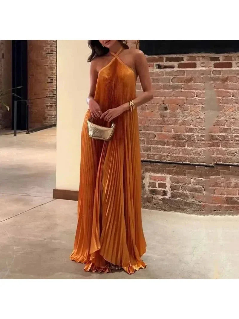 Ava | Women's Maxi Dress With Halter Neck And Pleated Design | Elegant