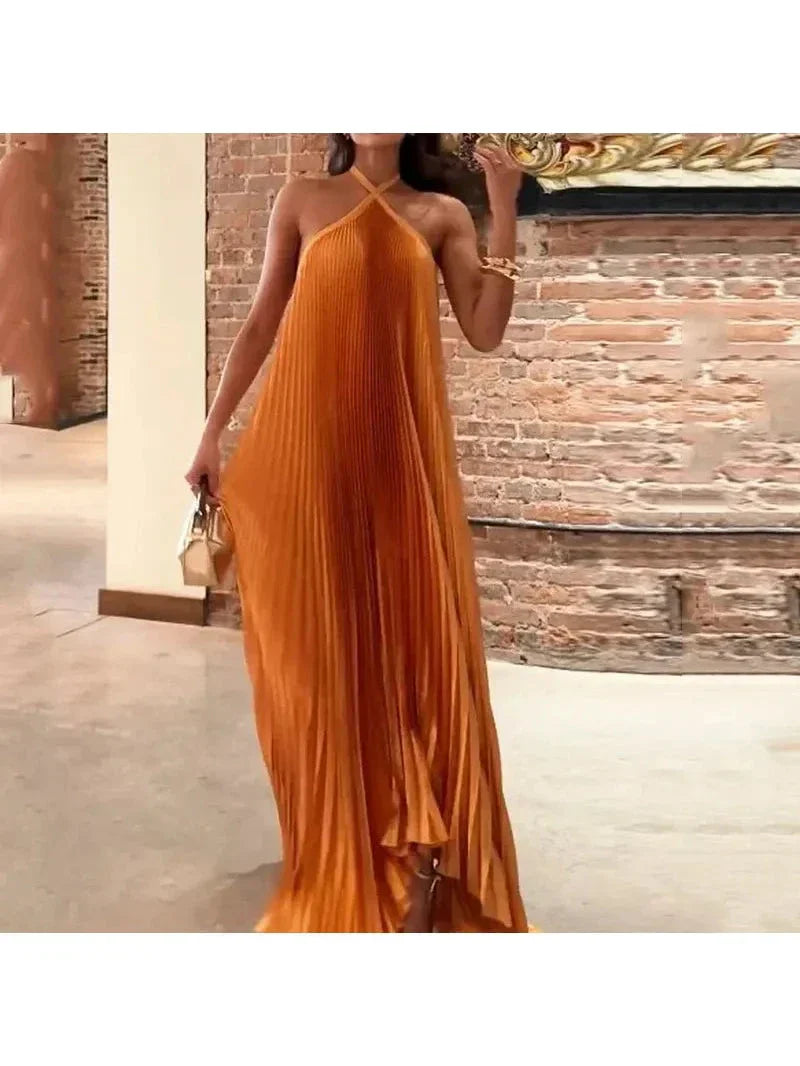 Ava | Women's Maxi Dress With Halter Neck And Pleated Design | Elegant