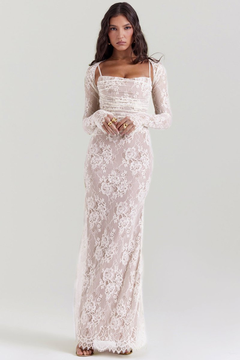 Isabella – Robe moulante élégante à manches longues et décolleté carré