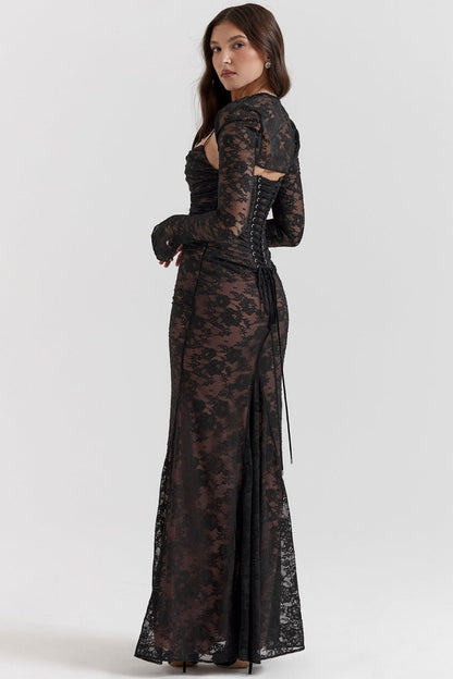 Isabella – Robe moulante élégante à manches longues et décolleté carré