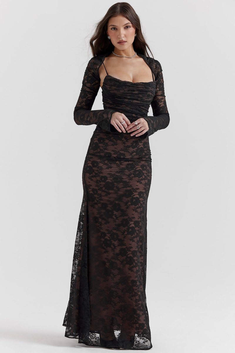 Isabella – Robe moulante élégante à manches longues et décolleté carré