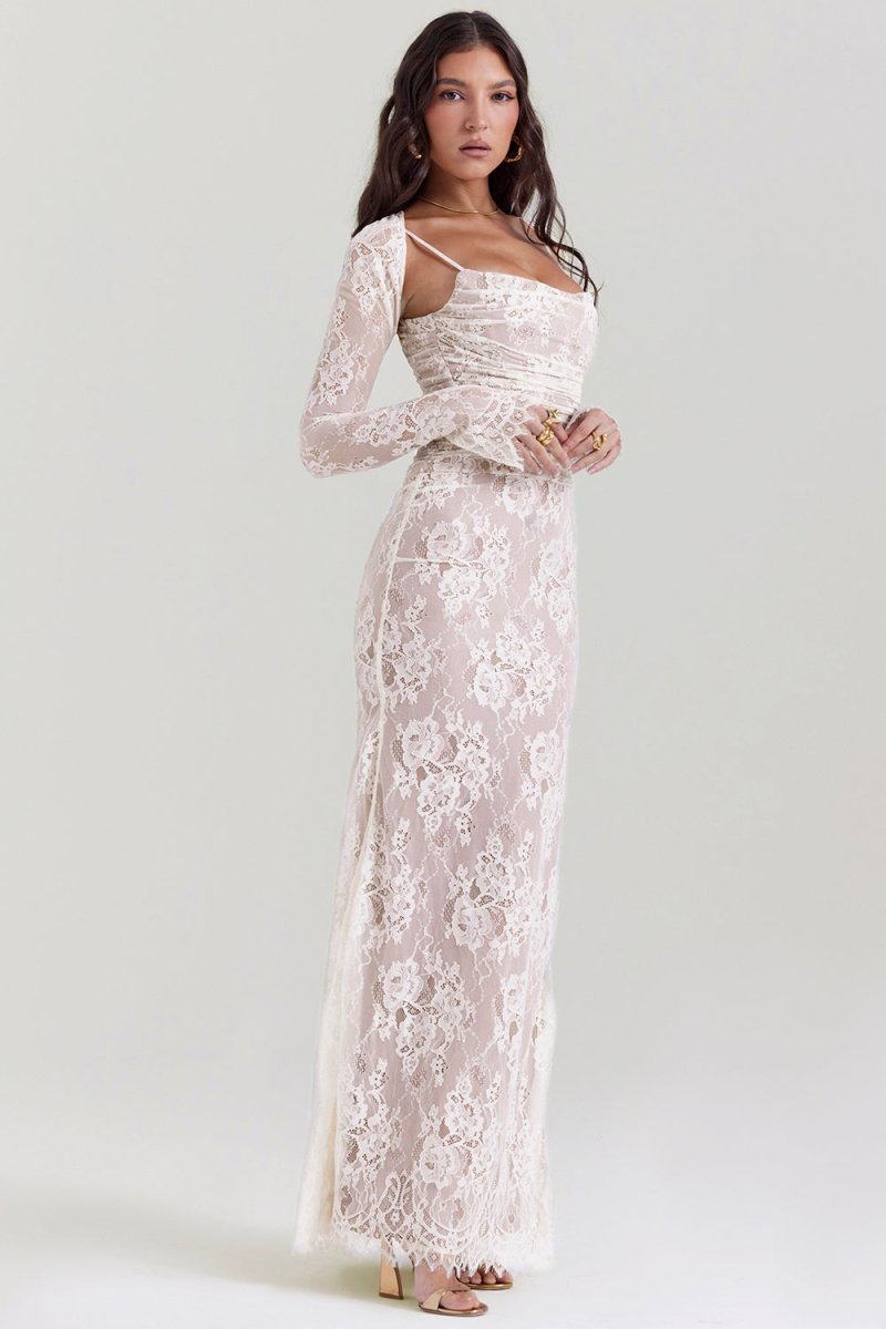 Isabella – Robe moulante élégante à manches longues et décolleté carré
