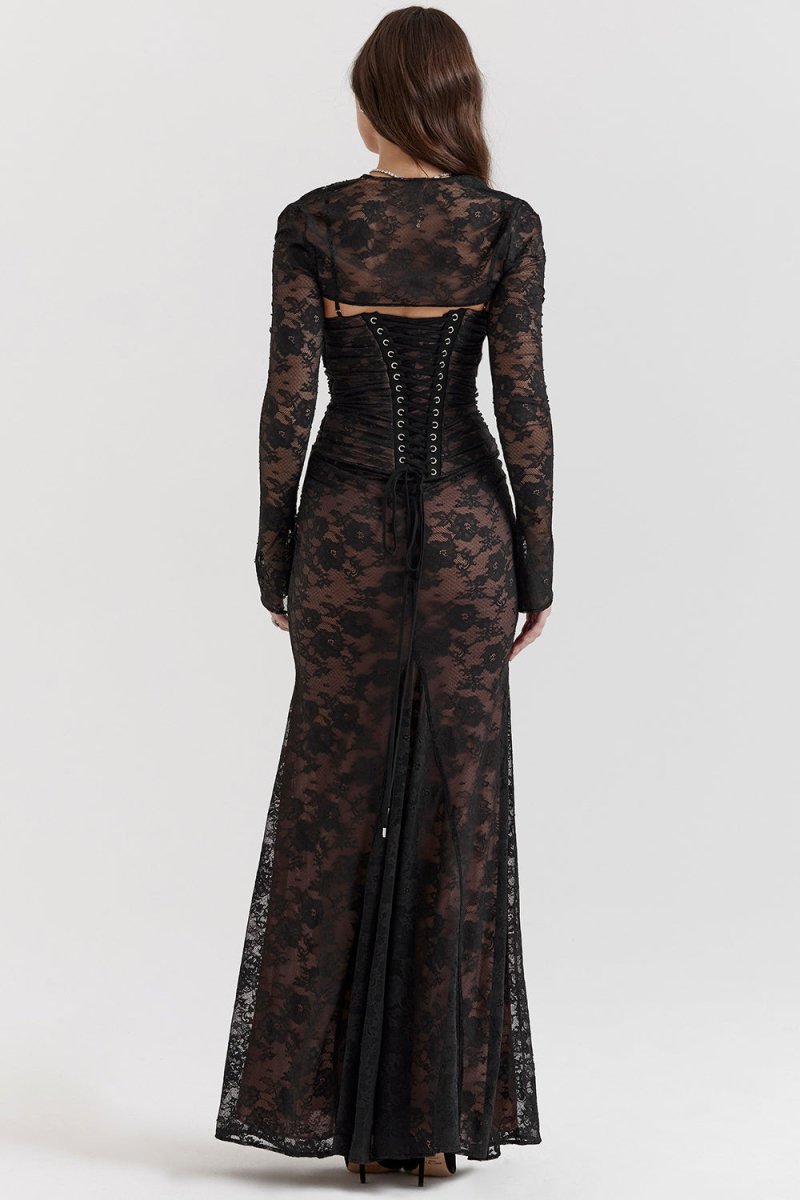 Isabella – Robe moulante élégante à manches longues et décolleté carré