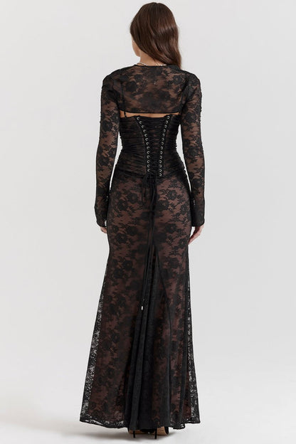 Isabella – Robe moulante élégante à manches longues et décolleté carré
