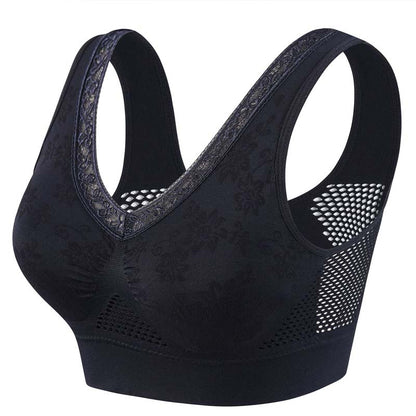 Lacielle Supportive Wireless Lace Bra - product flat lay of women's high support lace bra