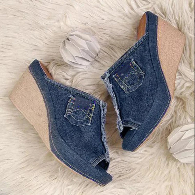 Ladies' denim wedge sandals – Elisabetta-Blue-3-Nora Luxe