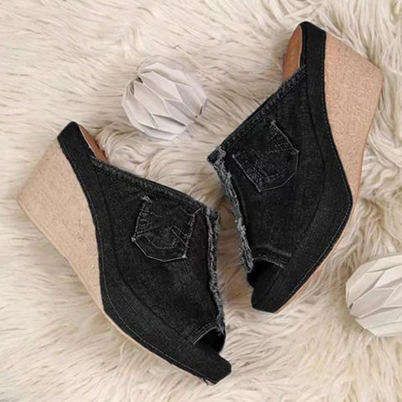Ladies' denim wedge sandals – Elisabetta-Blue-3-Nora Luxe