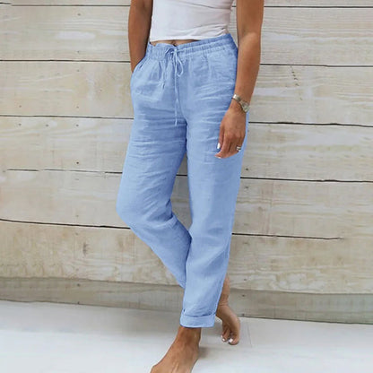 Women’s Linen Drawstring Trousers Lightweight Relaxed Summer Pants