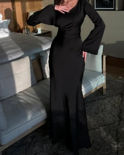 Laura | Damen Maxi Abendkleid mit langen Ärmeln