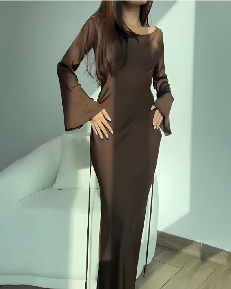 Laura | Damen Maxi Abendkleid mit langen Ärmeln