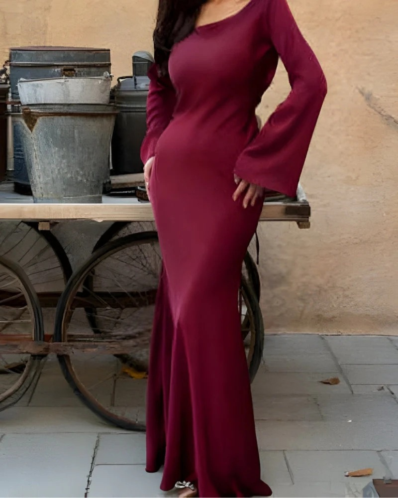 Laura | Damen Maxi Abendkleid mit langen Ärmeln