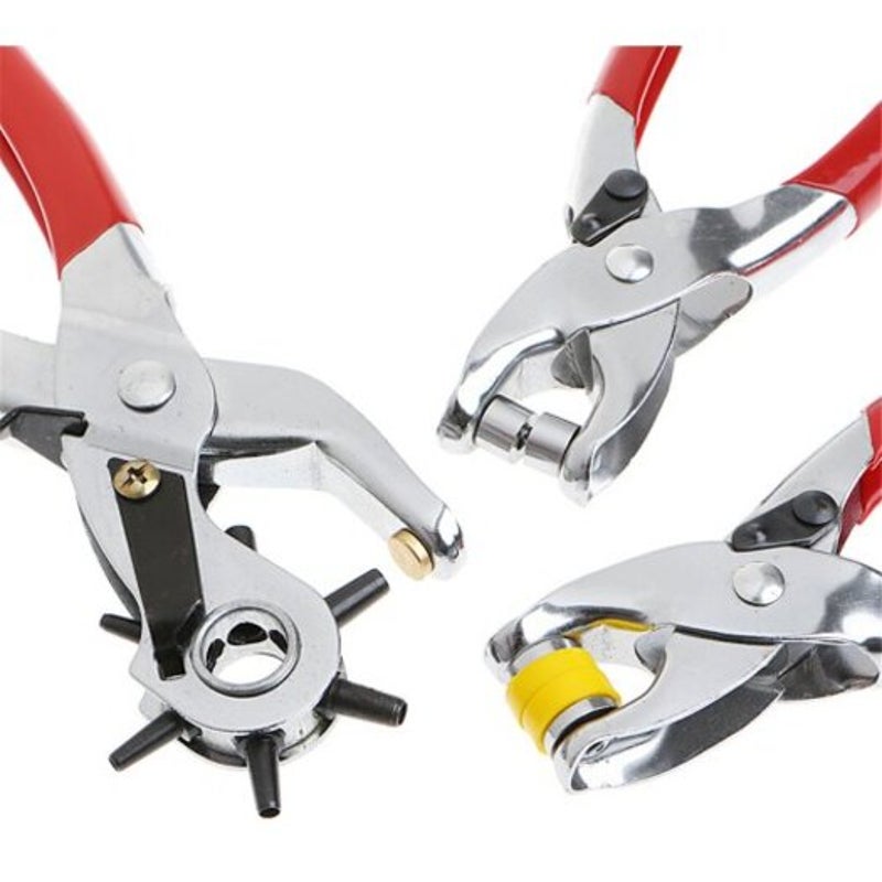 Leather Belt Hole Sewing Puncher Revolve Repair Tool Watchband Strap Plier Red