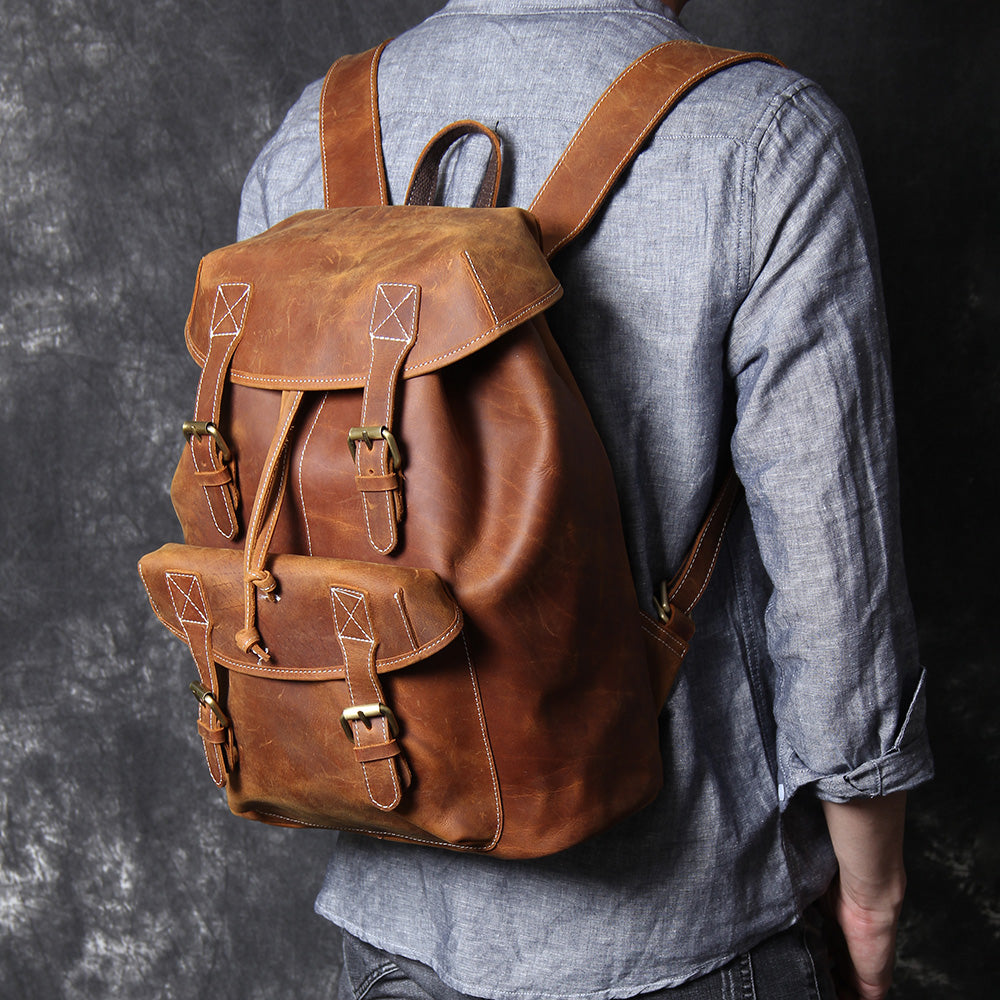 Leder Knapsack Rucksack 19L Kalvenor – Vintage Rucksack aus Leder