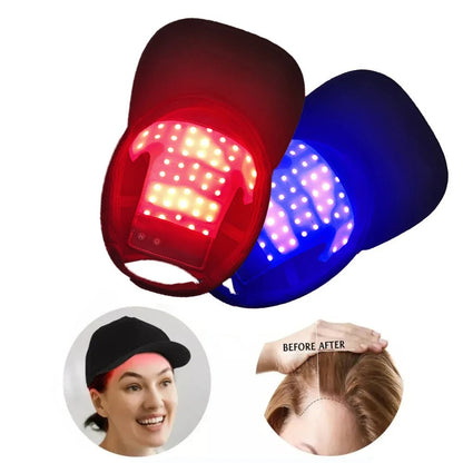 LED-Lichttherapie-Kappe zur Haarwuchsförderung, rot und blau, für Männer und Frauen.