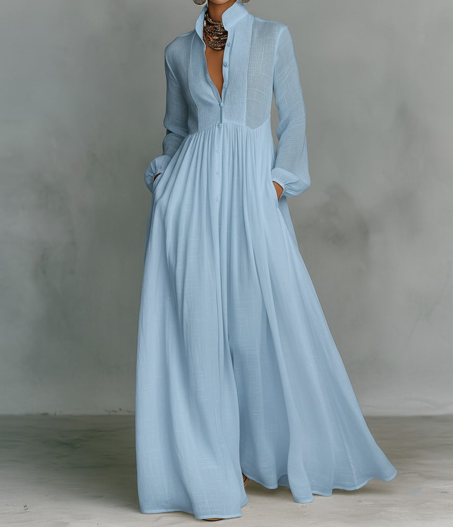 Lina | Minimalistisches Maxi-Kleid mit Mao-Kragen