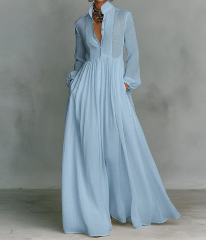 Lina | Minimalistisches Maxi-Kleid mit Mao-Kragen