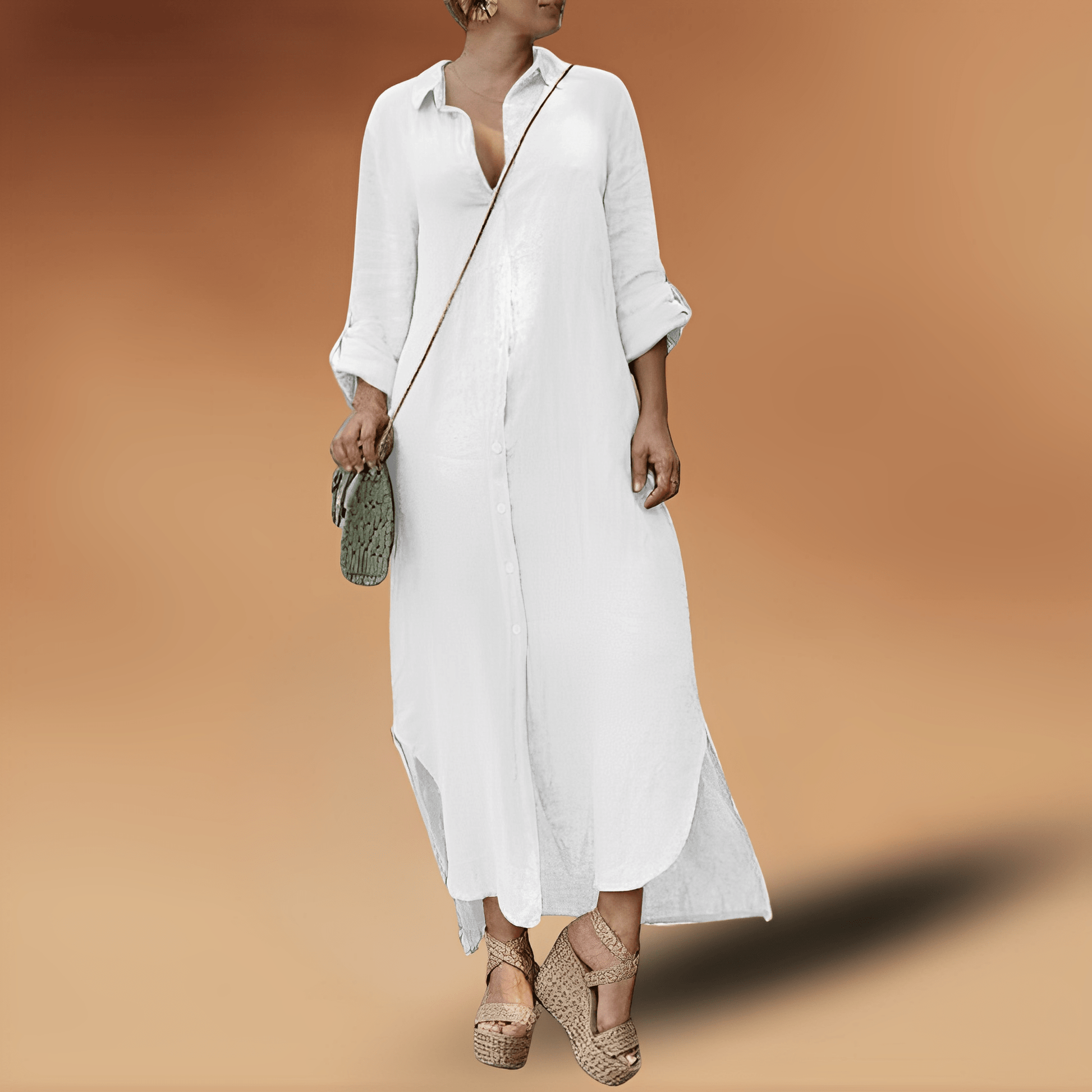 Linen Letnia Sukienka - Maya-Biały-XS-Trend Polska