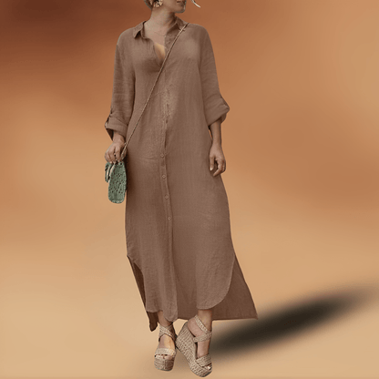 Linen Letnia Sukienka - Maya-Khaki-XS-Trend Polska