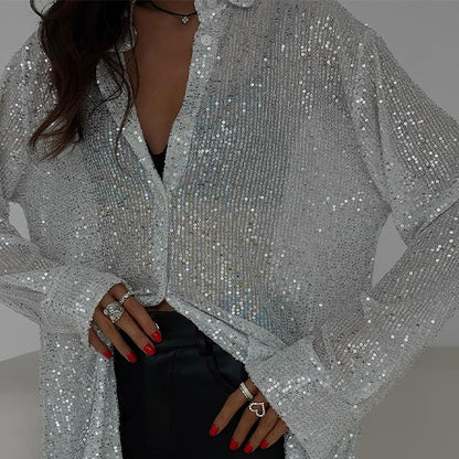 Loose Blouse with Shiny Sequins – Celeste-Black-S-The Livary