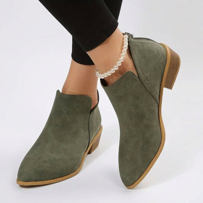 Women’s Pointed Toe Ankle Boots Low Block Heel Slip On
