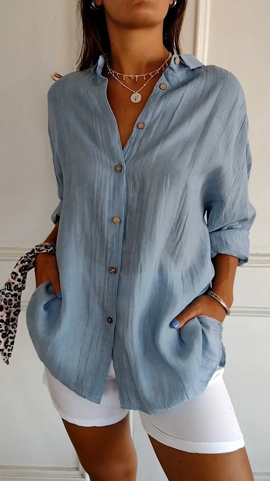 Elowina - Womens Lightweight Long Sleeve Button Blouse