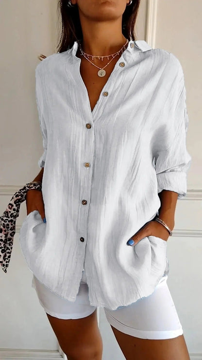 Elowina - Womens Lightweight Long Sleeve Button Blouse