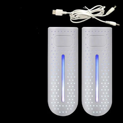 Zwei weiße LED-Luftreiniger mit USB-Kabel, tragbar, für Zuhause oder Büro.