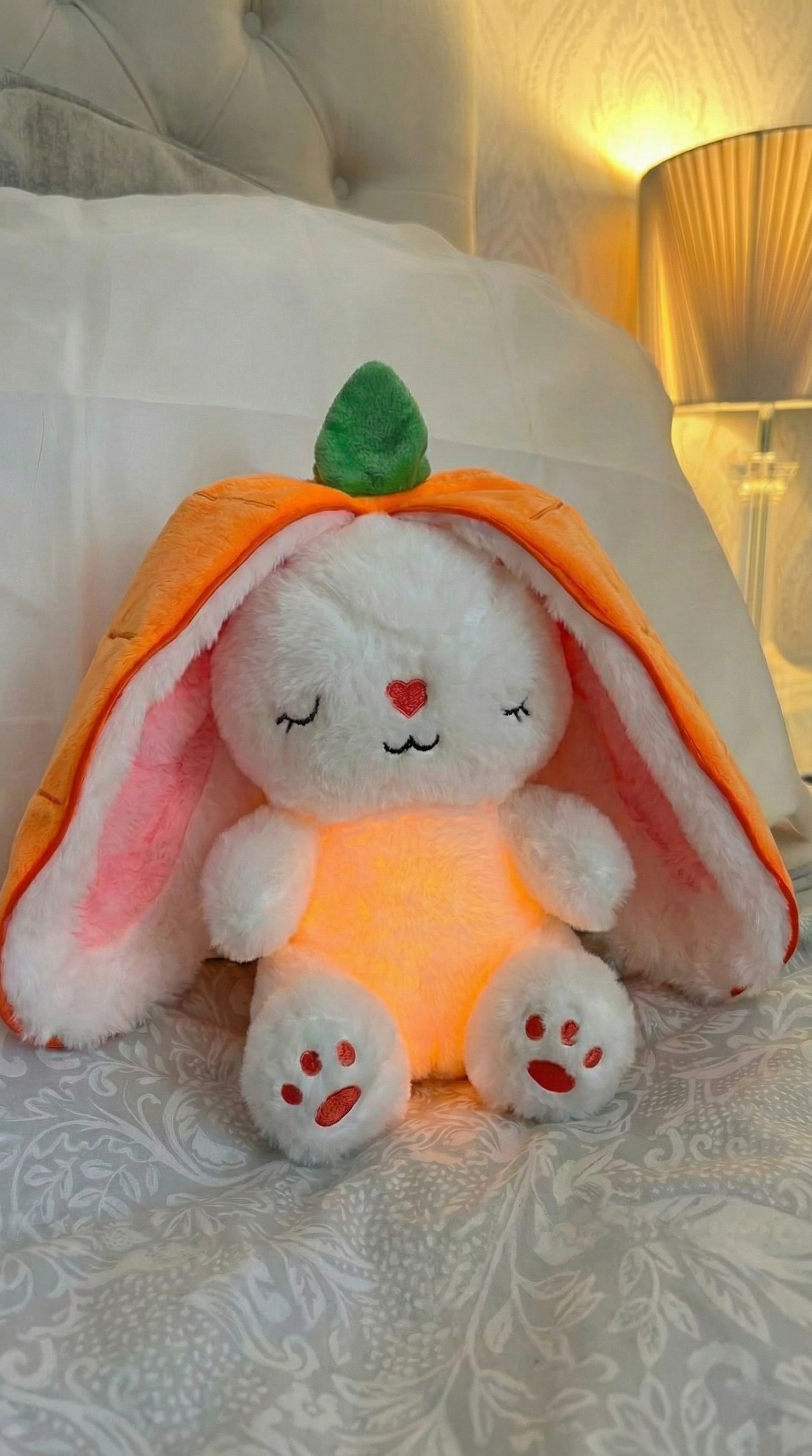 LumiDream Cozy Glow Bunny Plush - back view of breathing bunny relaxation toy
