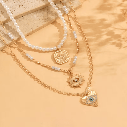 Lumière Layered Ketting | 18K Goldplated | Evil Eye | Parel