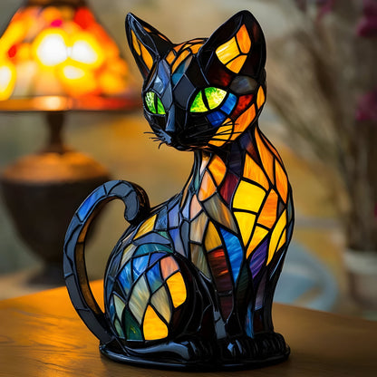 Handgefertigte Katzenlampe Farbwechsel Tischleuchte aus Glas