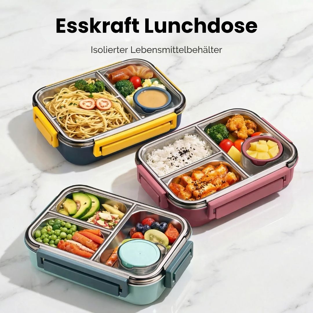Lunchdose | Thermobehälter für Essen | Brotdose mit Fächern aus Edelstahl | Wärmebehälter | Esskraft
