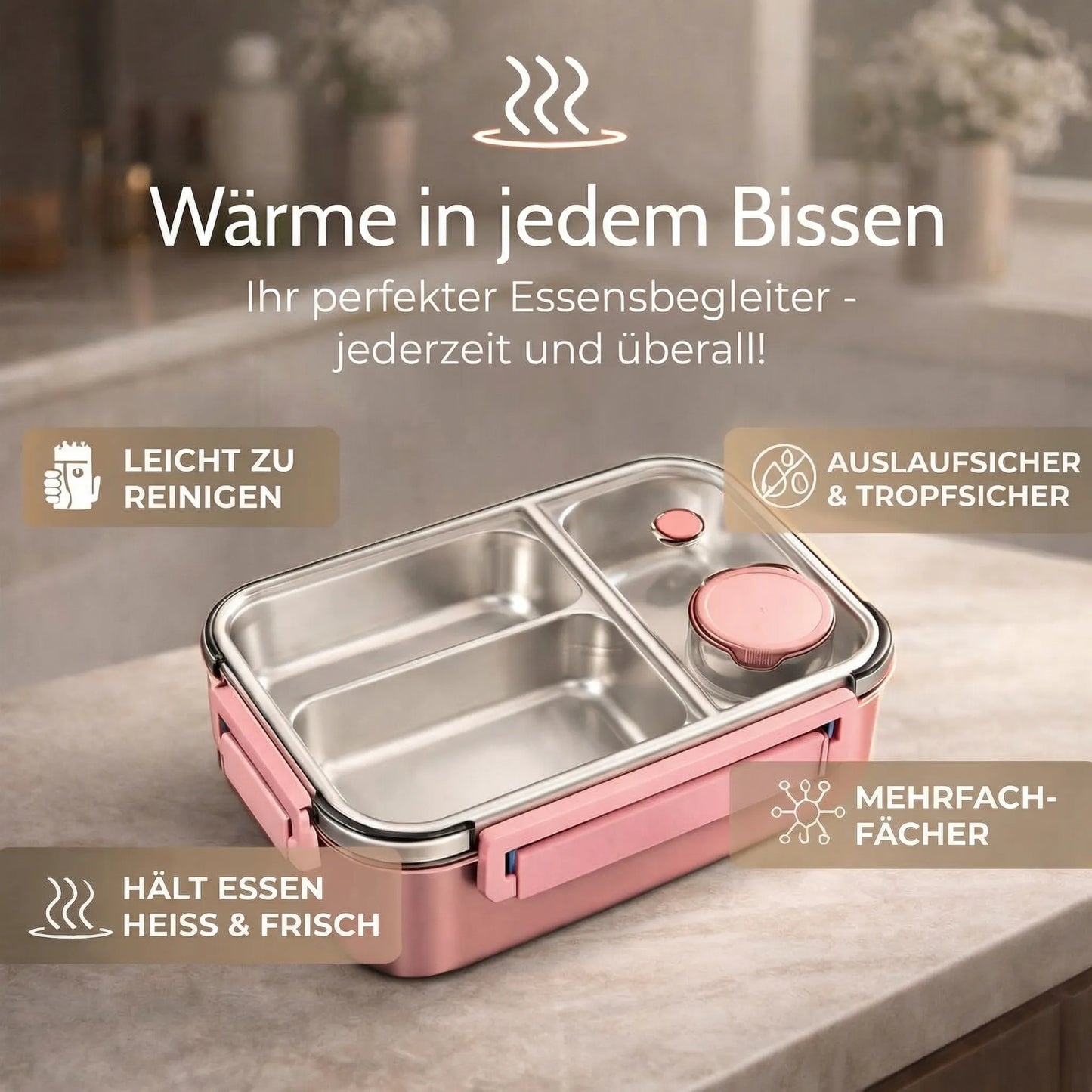 Lunchdose | Thermobehälter für Essen | Brotdose mit Fächern aus Edelstahl | Wärmebehälter | Esskraft