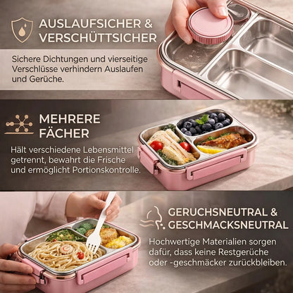 Lunchdose | Thermobehälter für Essen | Brotdose mit Fächern aus Edelstahl | Wärmebehälter | Esskraft