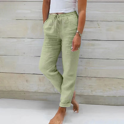 Women’s Linen Drawstring Trousers Lightweight Relaxed Summer Pants