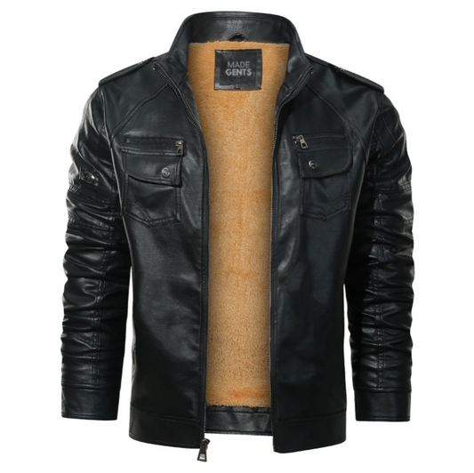 Made Gents | LEREN (PU) FLEECE BIKER| JACKET