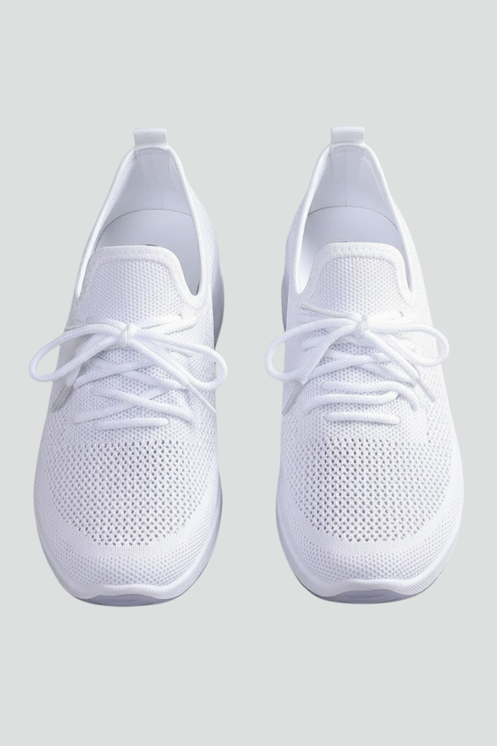 Women's Sneakers with Knitted Upper and Layered Sole in White | Roselva