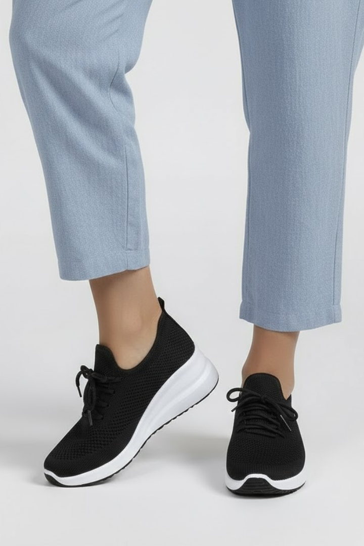 Women's Sneakers with Knitted Upper and Layered Sole in White - View 4.0 | Roselva