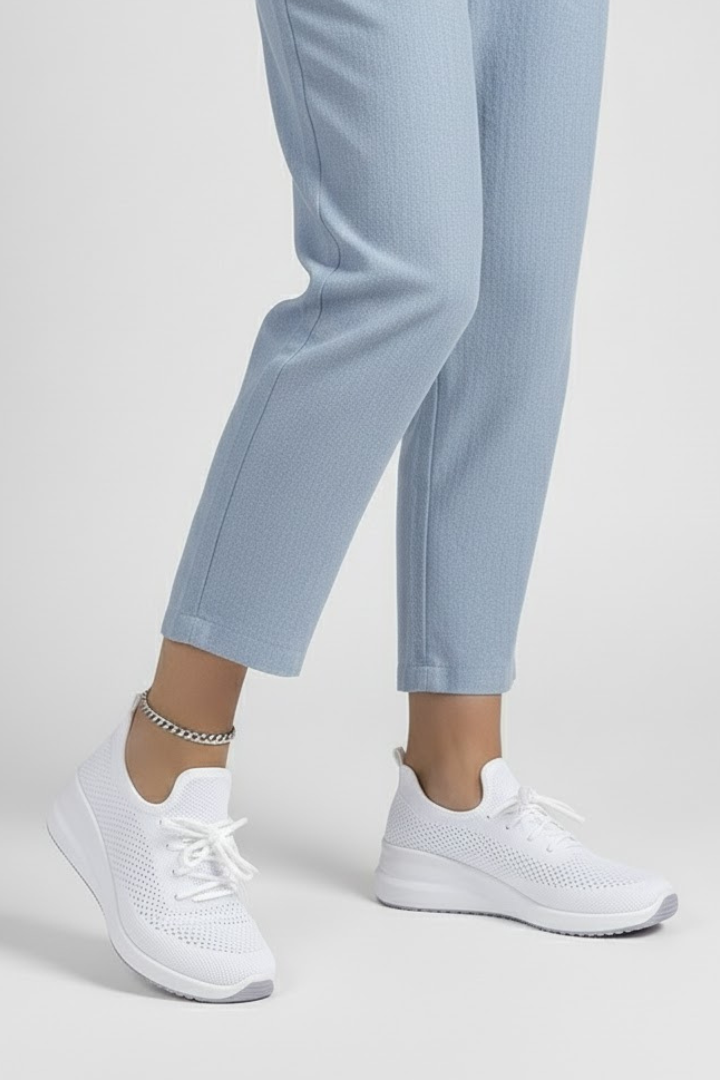 Women's Sneakers with Knitted Upper and Layered Sole in White - View 2.0 | Roselva