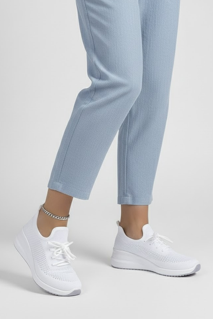 Women's Sneakers with Knitted Upper and Layered Sole in White - View 2.0 | Roselva