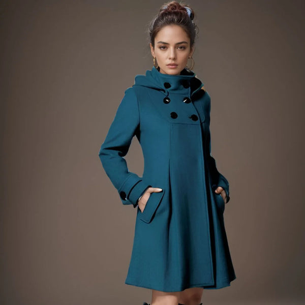 Agnes - Veste à capuche mi-longue confortable avec poches latérales