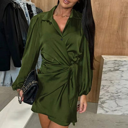 Cirelya™ | Satin Long Sleeve Dress