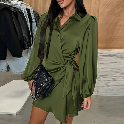 Cirelya™ | Satin Long Sleeve Dress