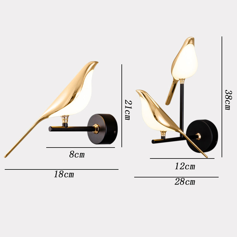 Malo | Moderne Vogel Wandlamp – Luxe Goudkleurig Design met Energiezuinige LED