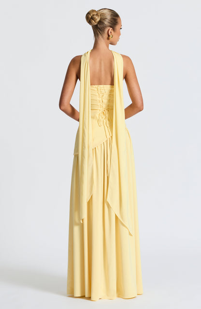 Sophie – Robe maxi bustier avec fente haute et taille asymétrique femme