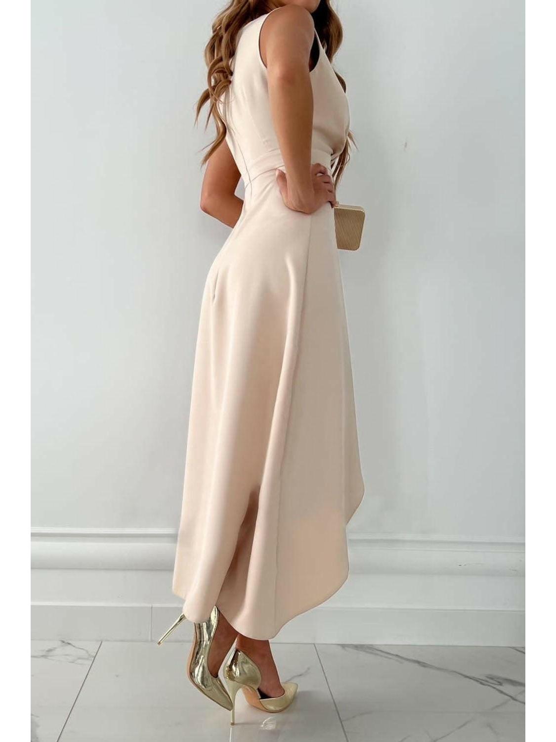 Charlotte | Women's Midi Dress With V-Neck And Asymmetric Hem | Elegant